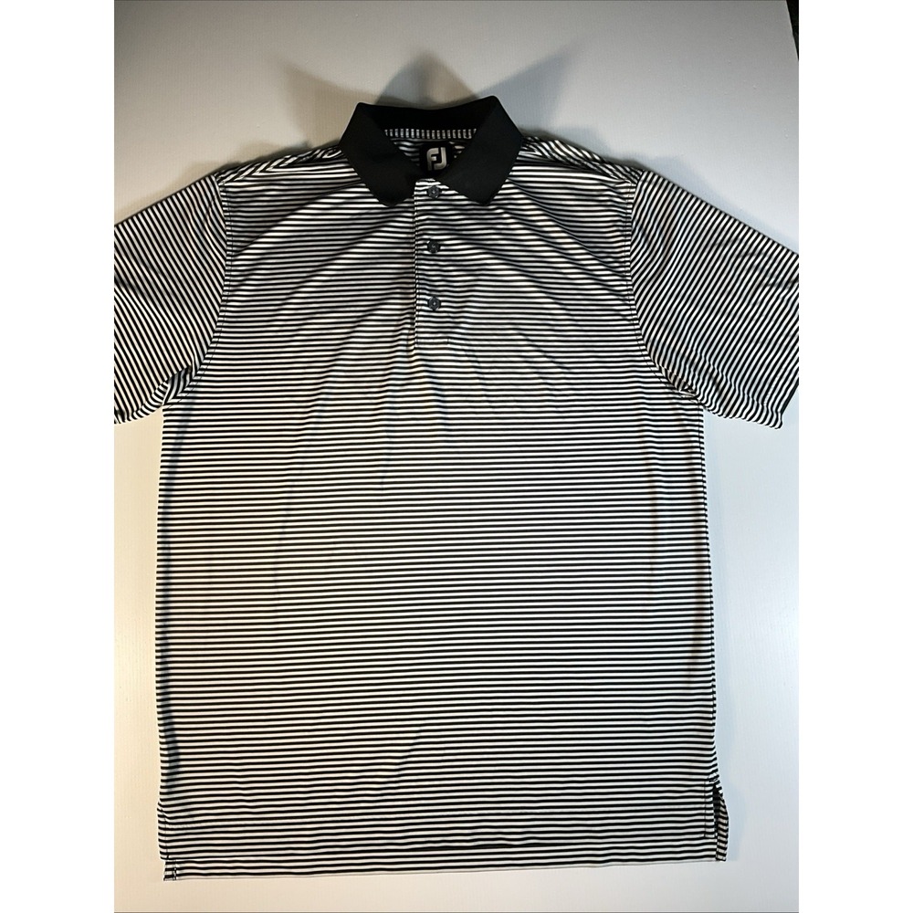 Footjoy FJ Golf Polo Shirt Mens Size Medium Black & White Stripes Med